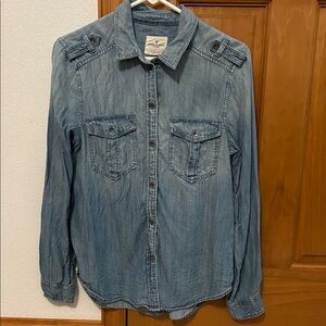 American Eagle Outfitters Light Blue Denim Button-Down Shirt
